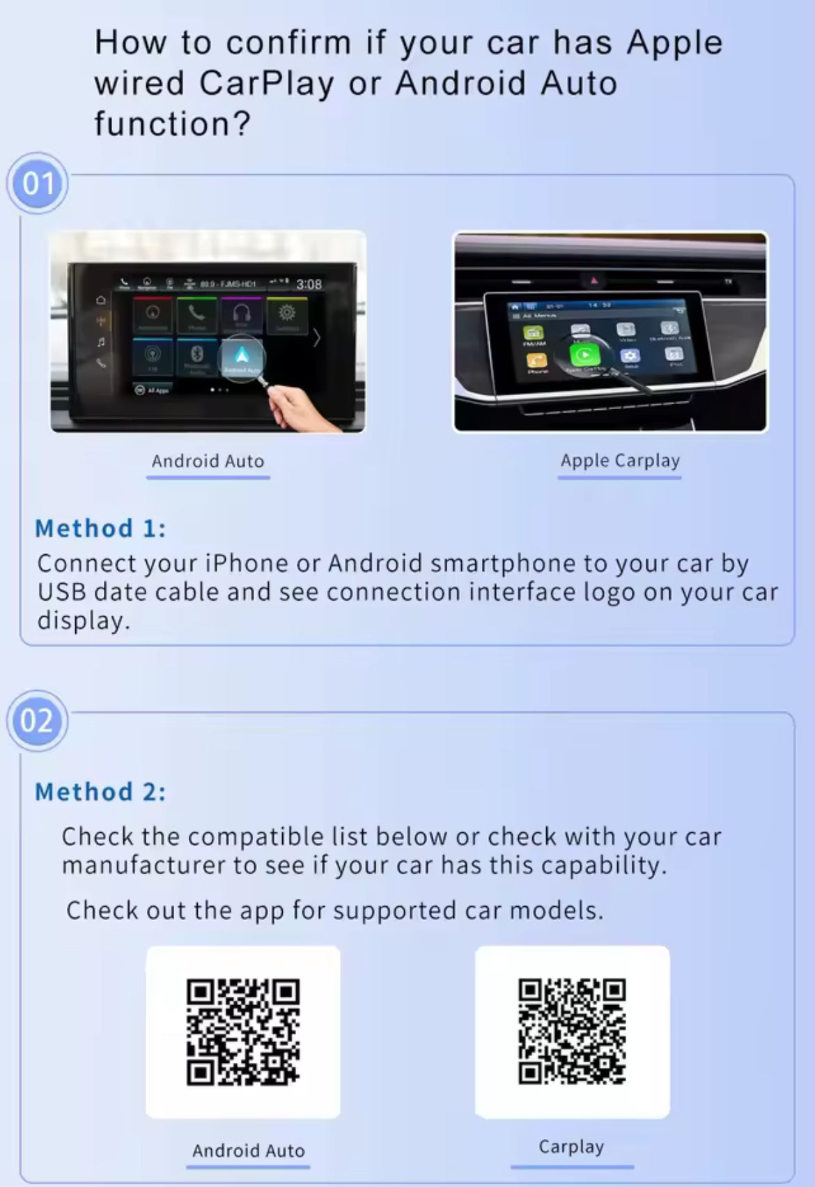 Connecteur USB Carplay et Android Auto